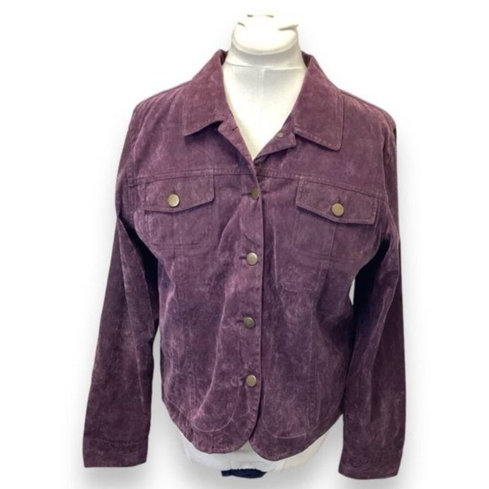 Bamboo Traders Women’s Button-Up Suede-Look Trucker-Style Jacket Purple L